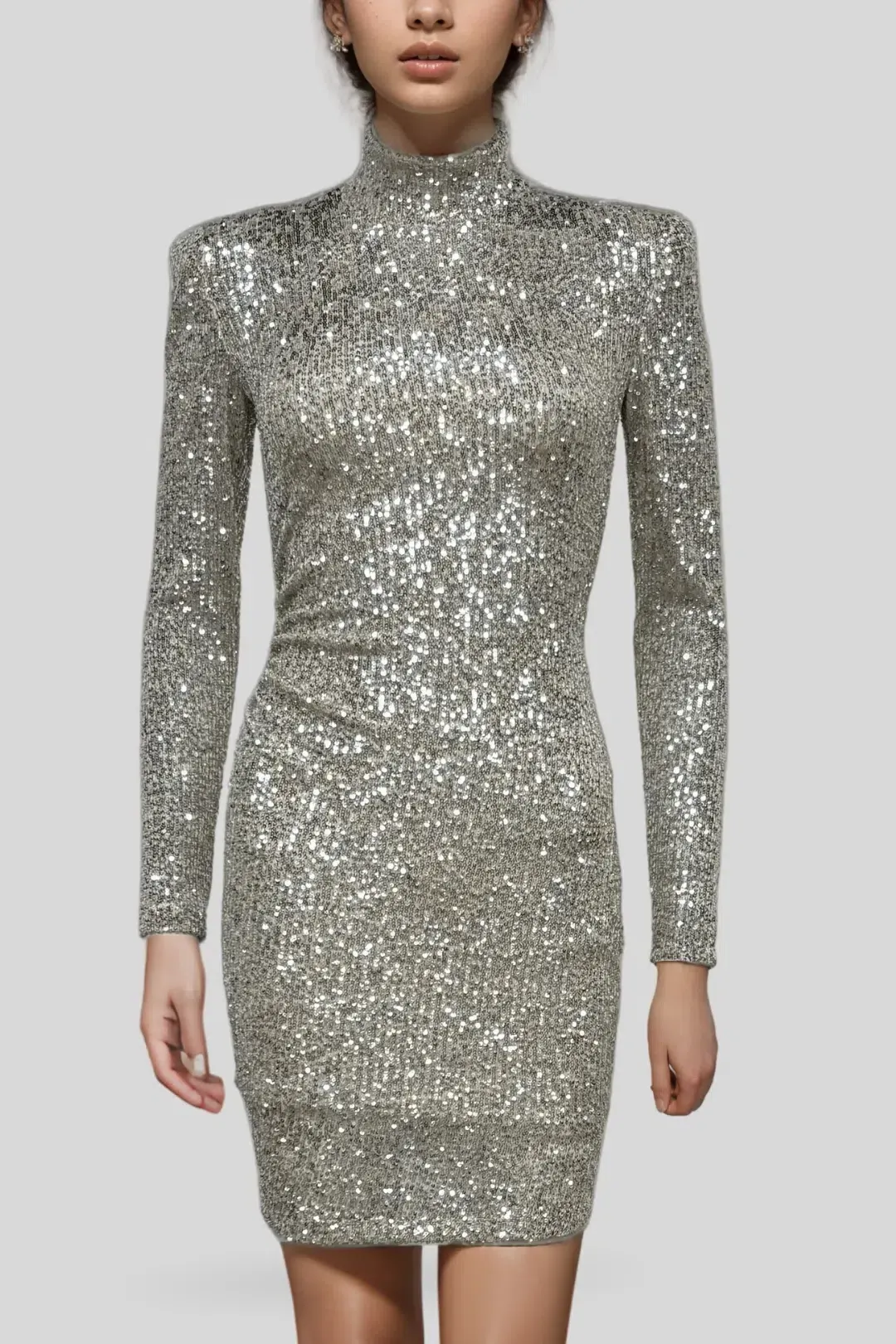 Nookie Lovers Long Sleeve Mini Dress in Silver Size 8 for rent on The Volte - main image