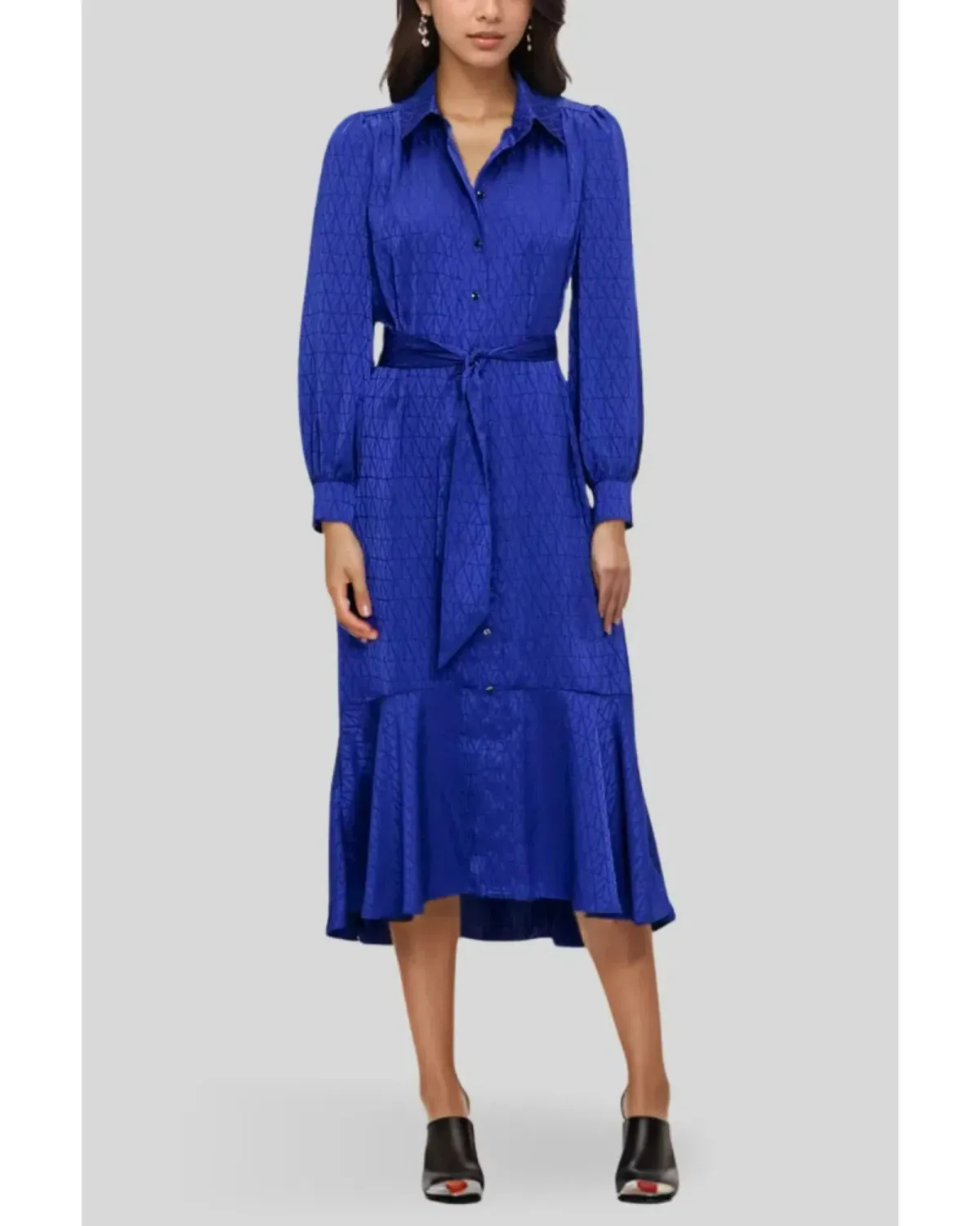 Veronika Maine Monogram Jacquard Midi Dress in Blue Jewel Size AU 10 - Image 1