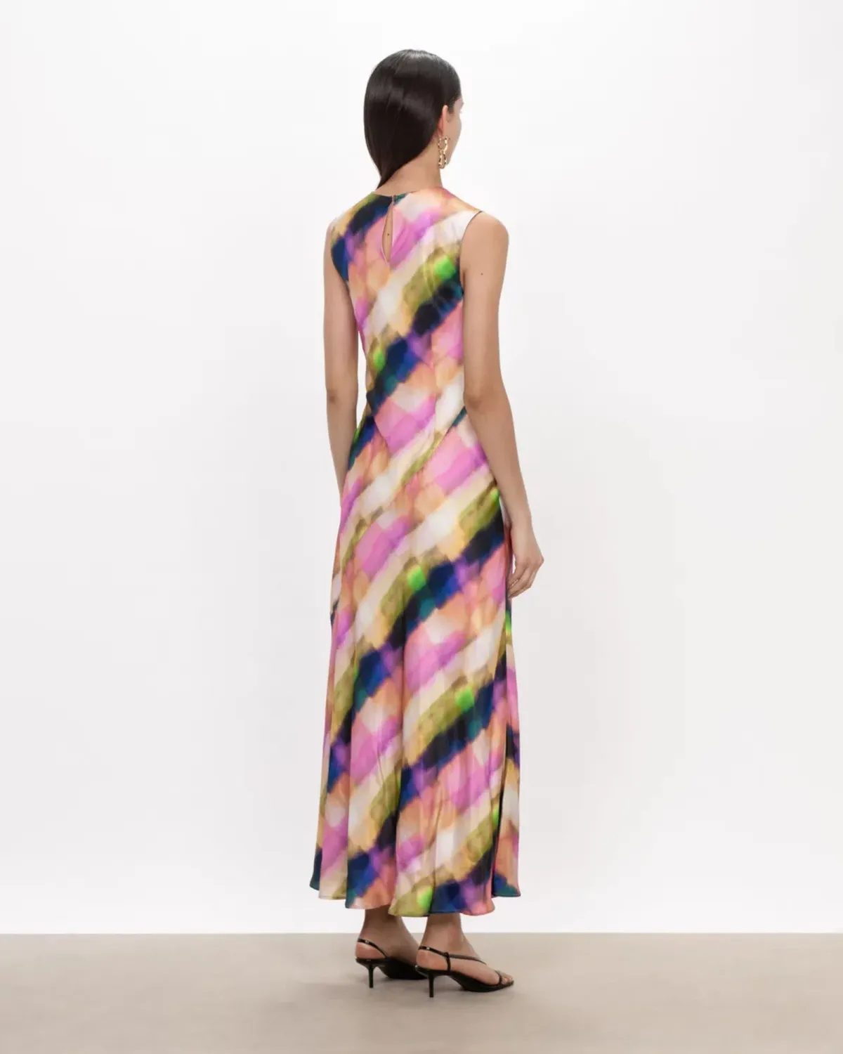 Veronika Maine Murano Check Satin Midi Dress Multi Size AU 10 - Image 2