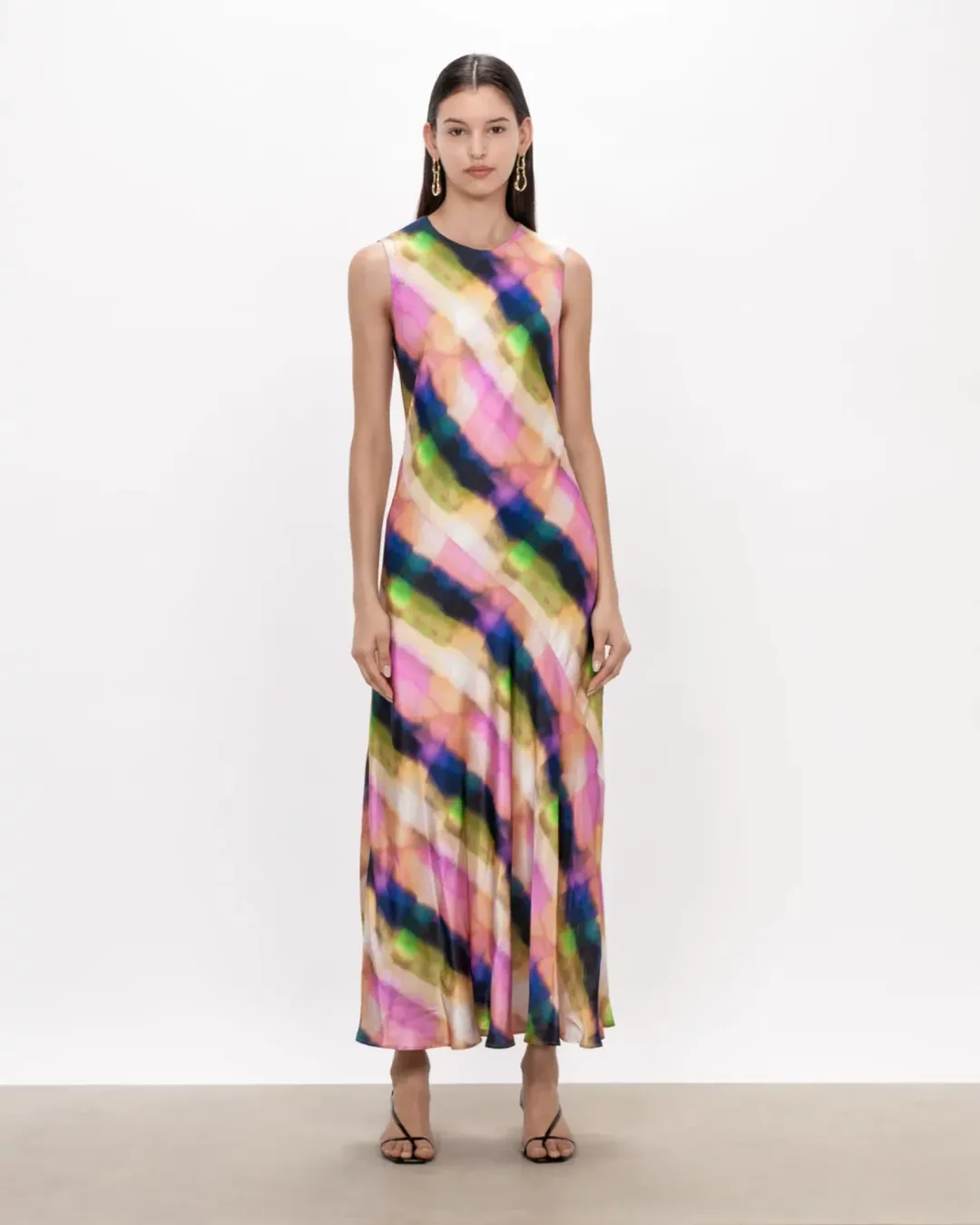 Veronika Maine Murano Check Satin Midi Dress Multi Size AU 10 for rent on The Volte - main image