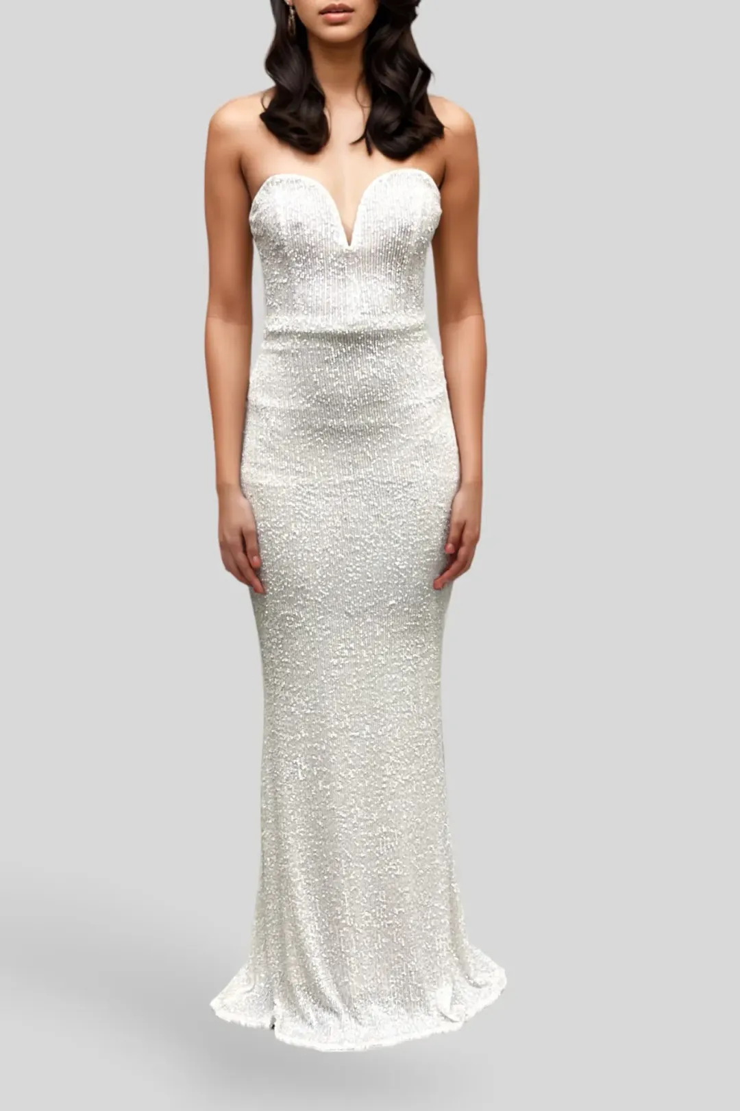 Nookie Sweetheart Sequin White Gown Size 8 for rent on The Volte - main image