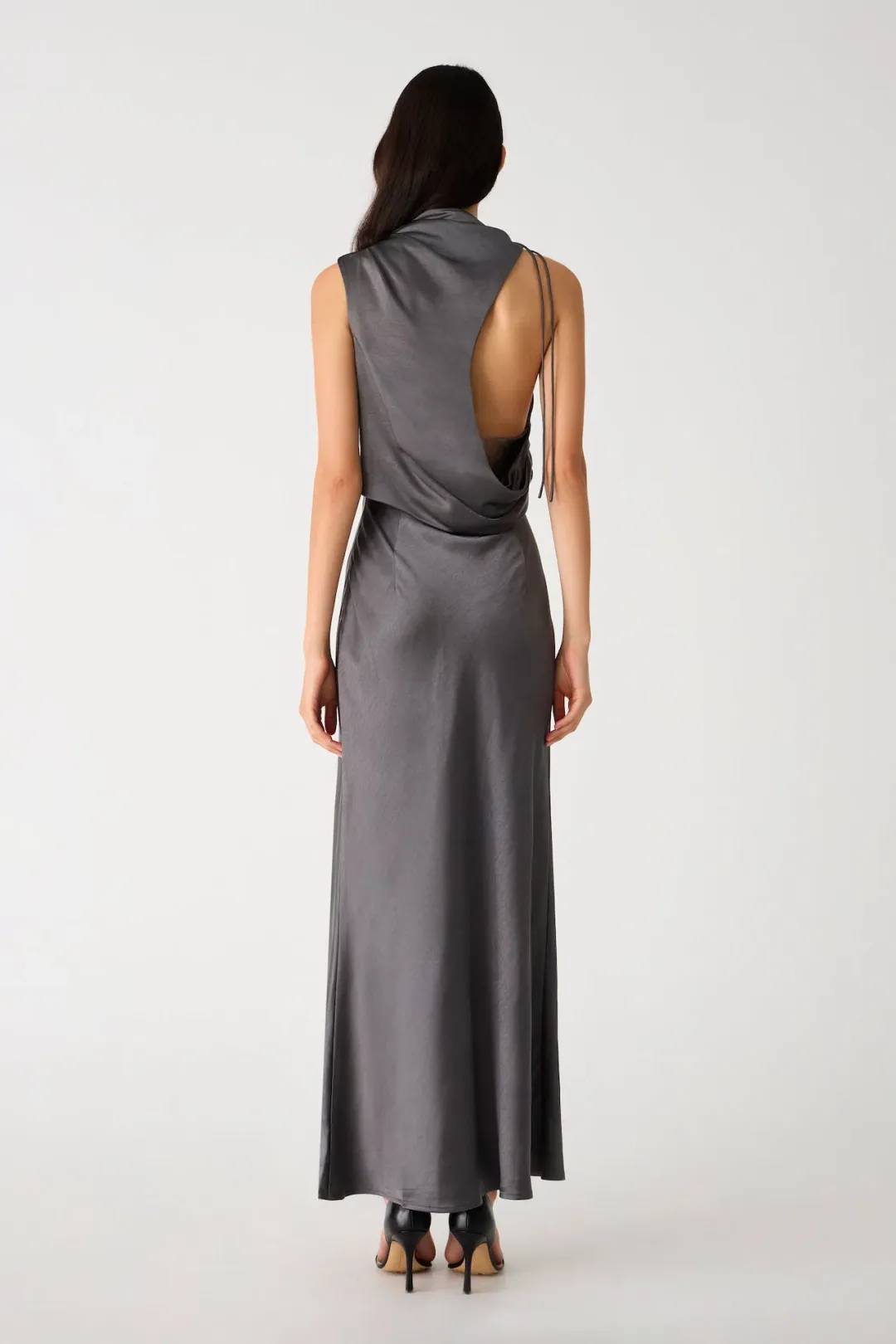 Misha Santana Gloss Satin Maxi Dress in Pewter Size XS / AU 6 for rent on The Volte - main image