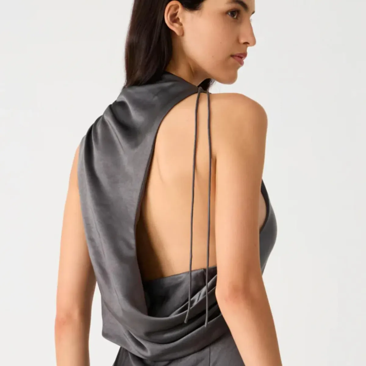 Misha Santana Gloss Satin Maxi Dress in Pewter Size XS / AU 6 - Image 4