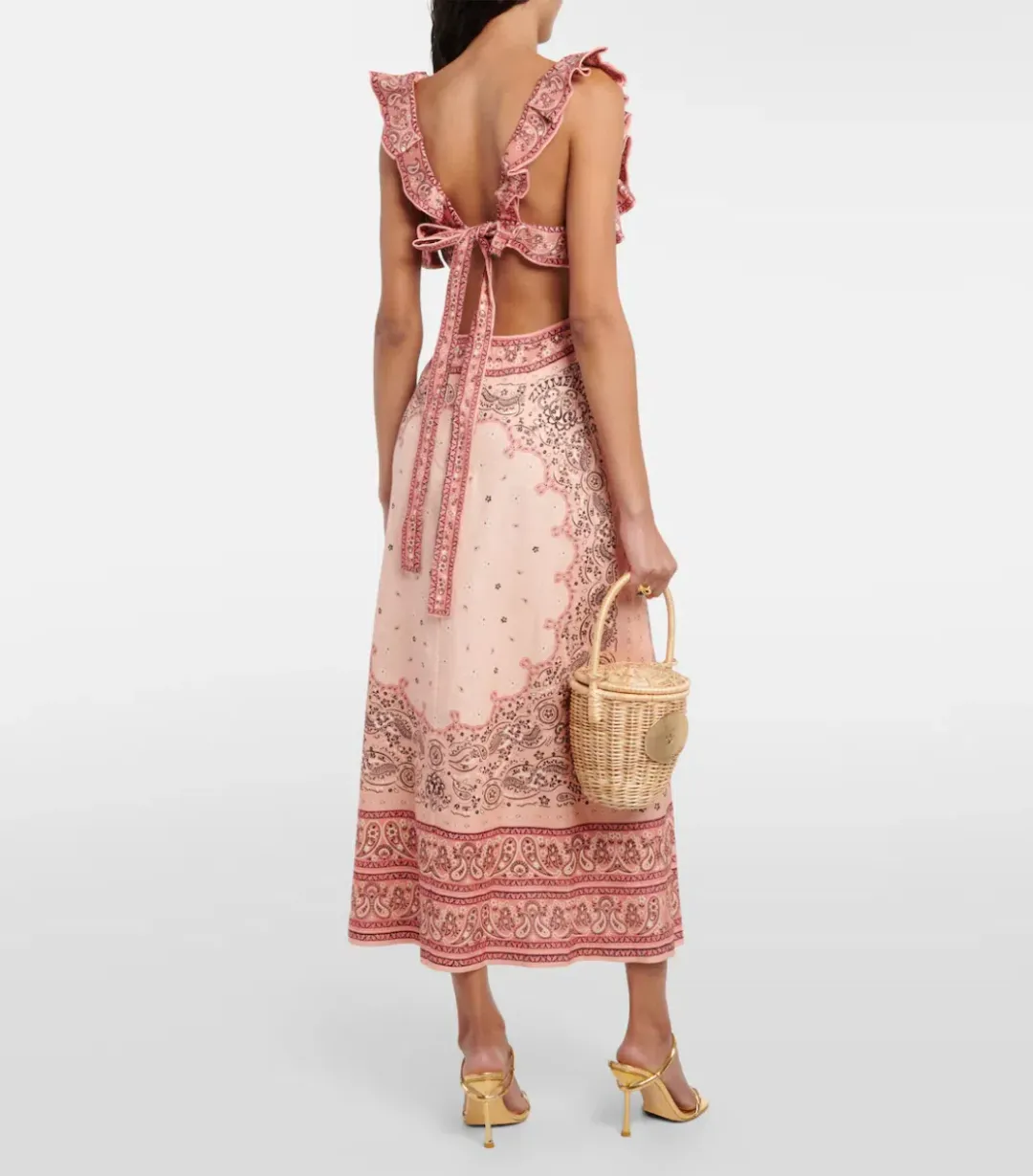 Zimmermann The Matchmaker Frilled Midi Dress in Pink Bandana Size 2 / AU 10 for rent on The Volte - main image