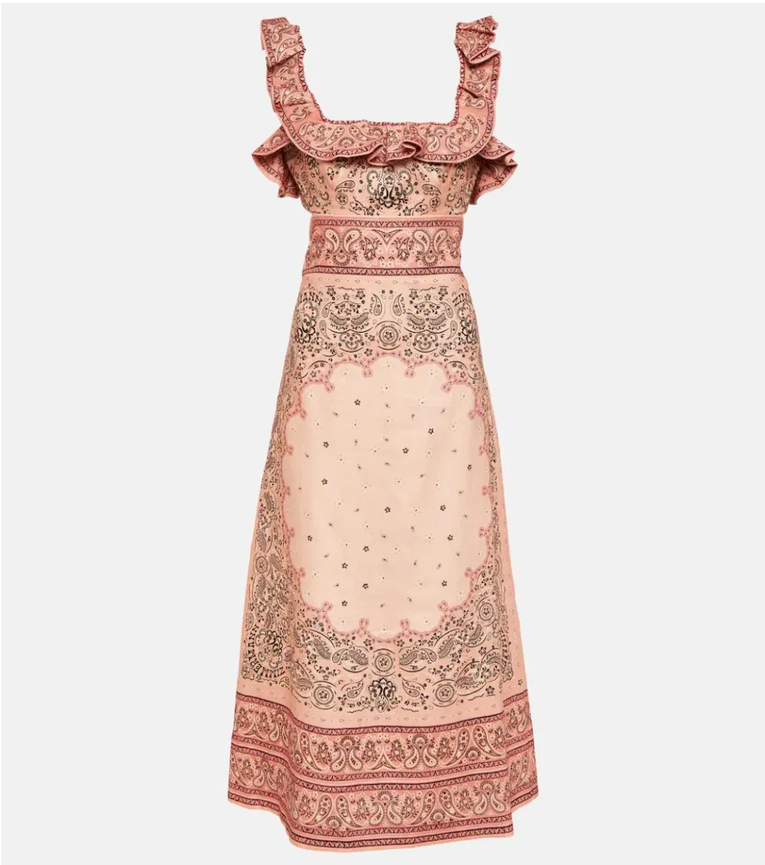 Zimmermann The Matchmaker Frilled Midi Dress in Pink Bandana Size 2 / AU 10 for rent on The Volte - main image