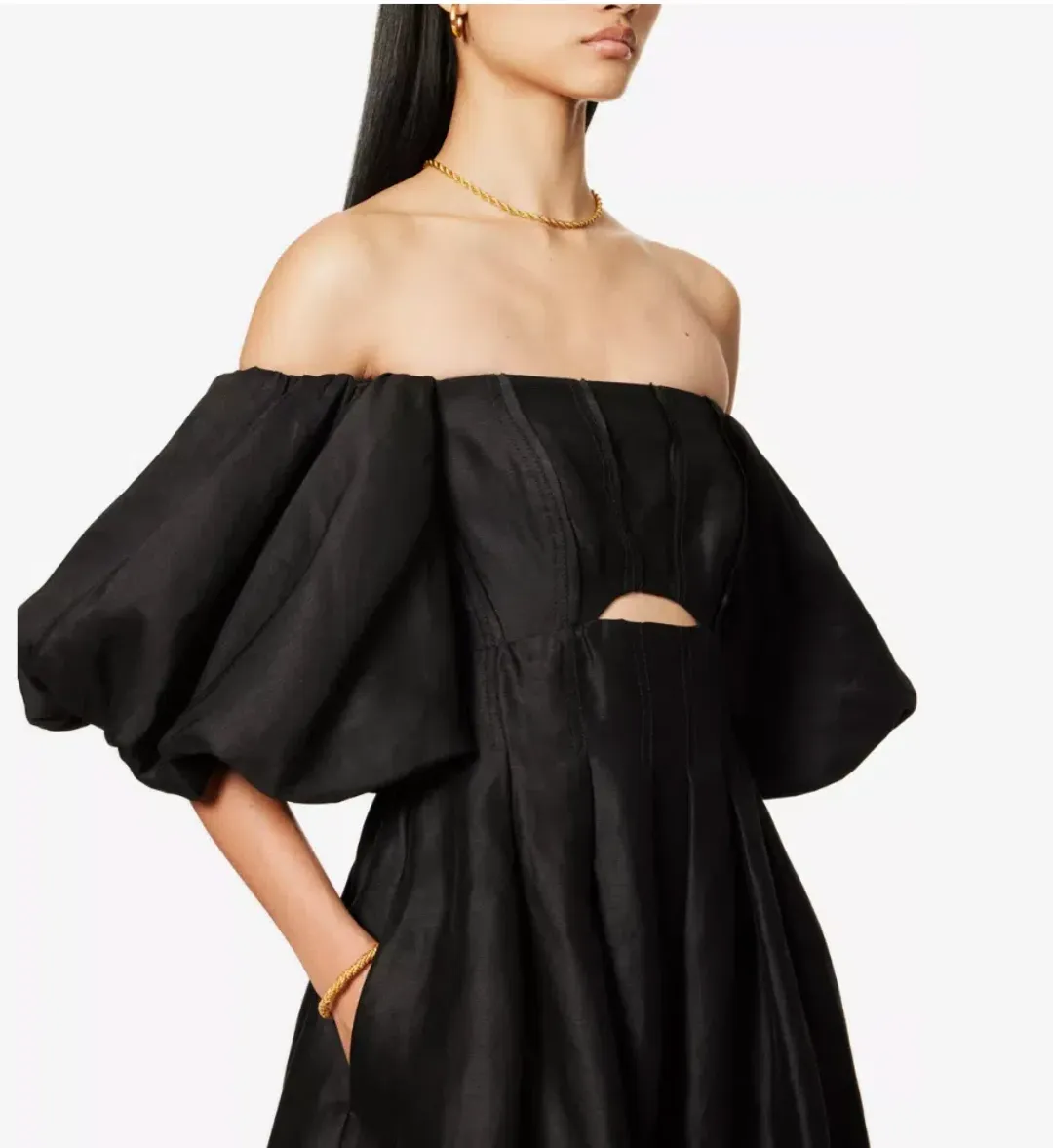 Aje Eugenie Off Shoulder Midi Dress Black Size 12 for rent on The Volte - main image