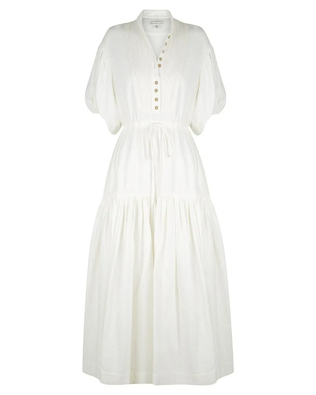 Shona Joy Priscilla Pin Tuck Short Sleeve Midi Dress White Size AU 6 for rent on The Volte - main image