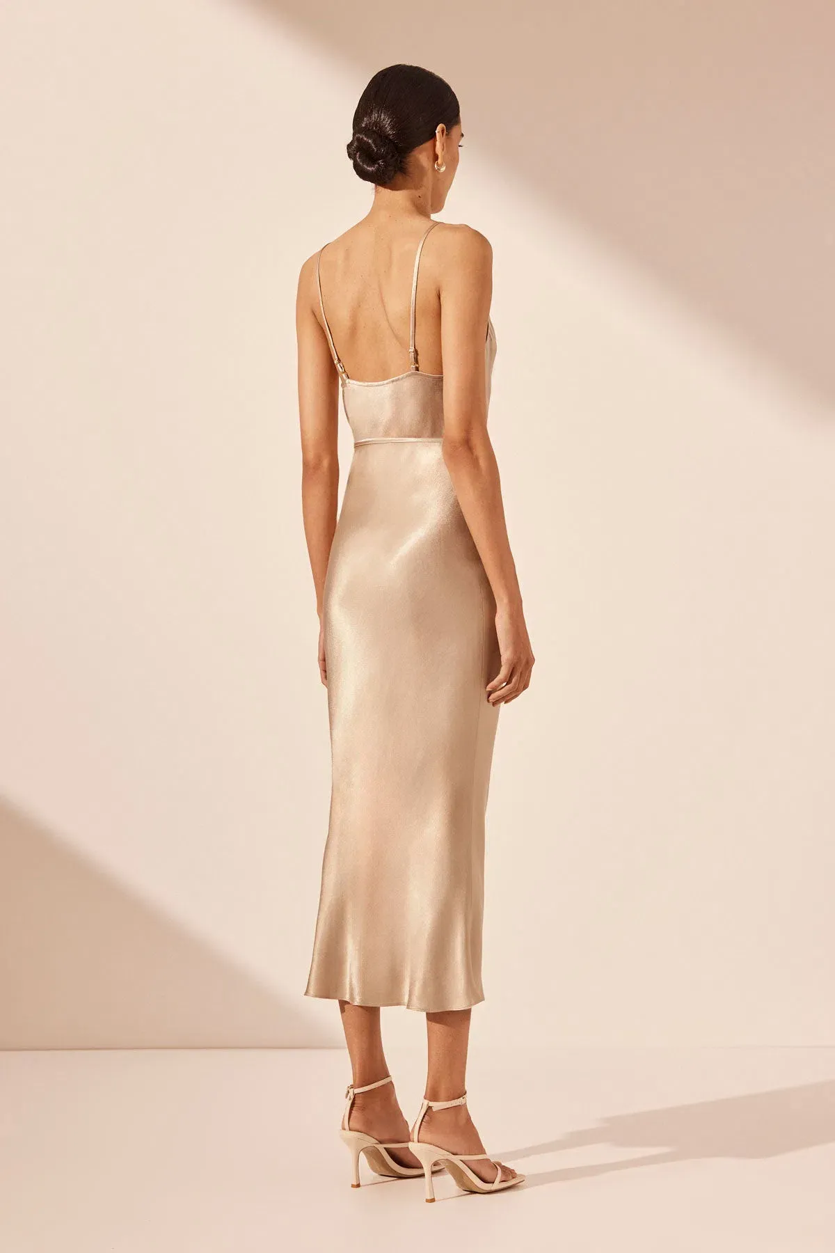 Shona Joy La Lune Bias Cowl Midi Dress Gold Size AU 10 - Image 2