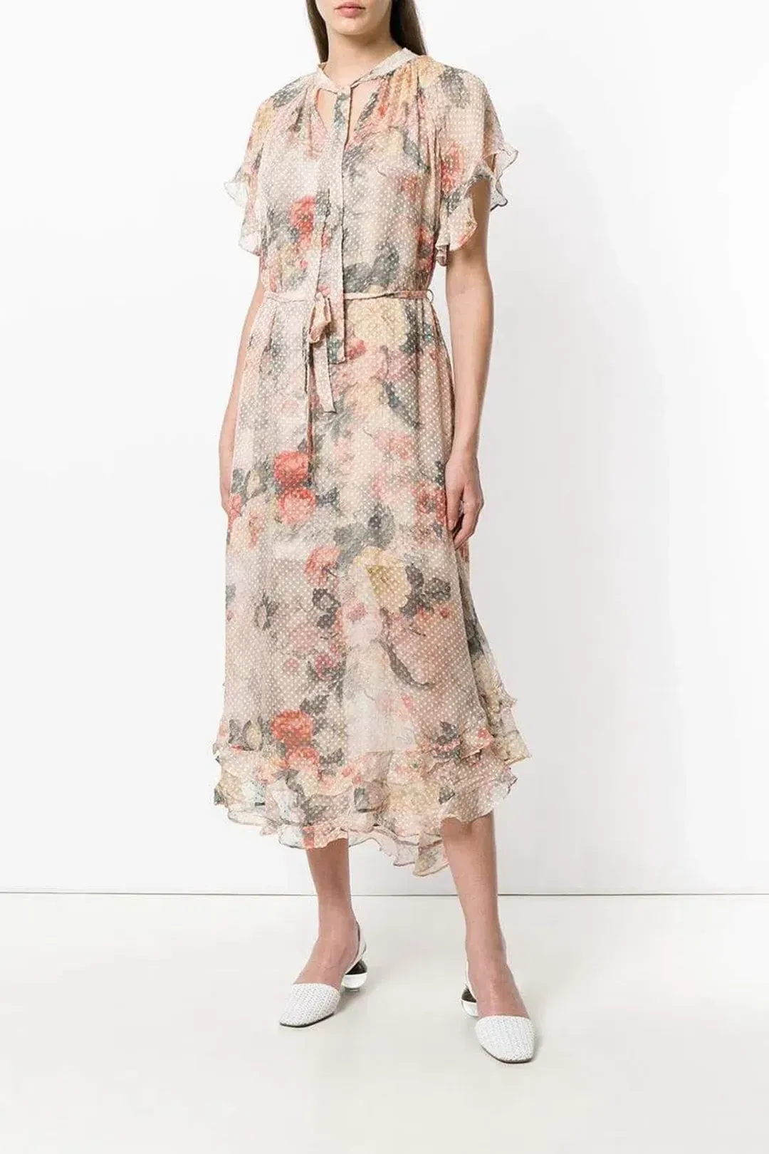 Zimmermann Radiate Cascade Frill Swing Silk Ruffle Midi Dress Floral Size 1 / 10 AU  for rent on The Volte - main image