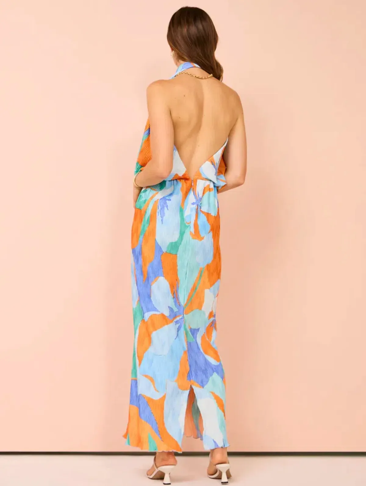 Lidee Riviera Sleeveless Gown In Capri Print Orange Size 6 - Image 4