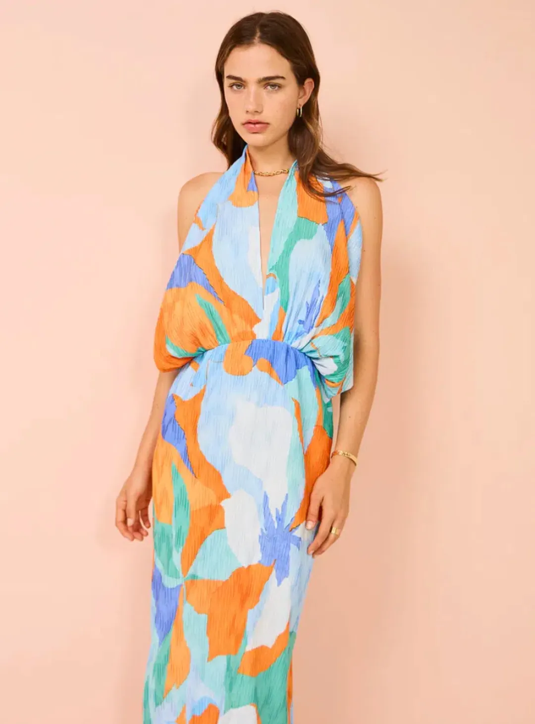 Lidee Riviera Sleeveless Gown In Capri Print Orange Size 6 for rent on The Volte - main image