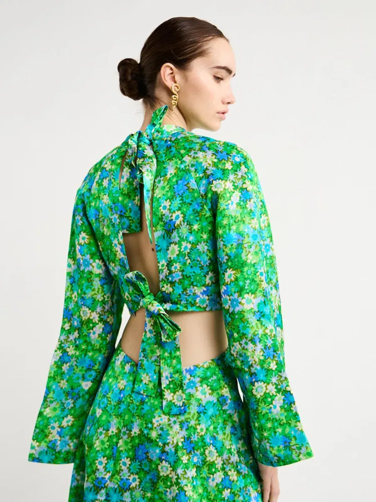 Alemais Cassandra Cut Out Mini Dress Green Floral Size 14 - Image 4