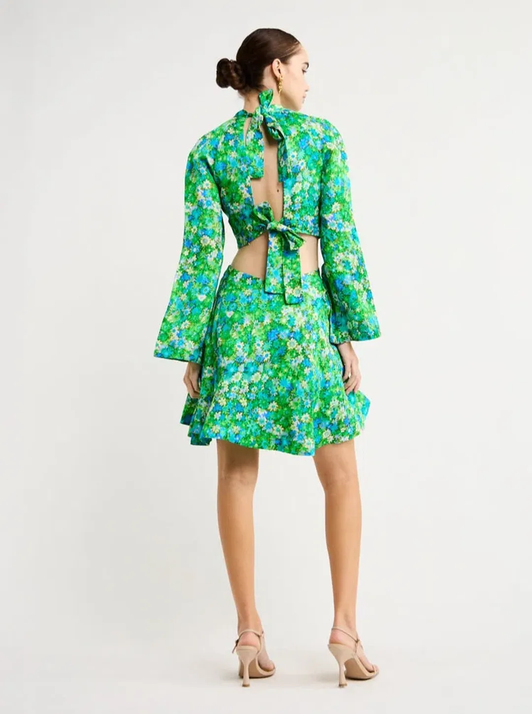 Alemais Cassandra Cut Out Mini Dress Green Floral Size 14 for rent on The Volte - main image