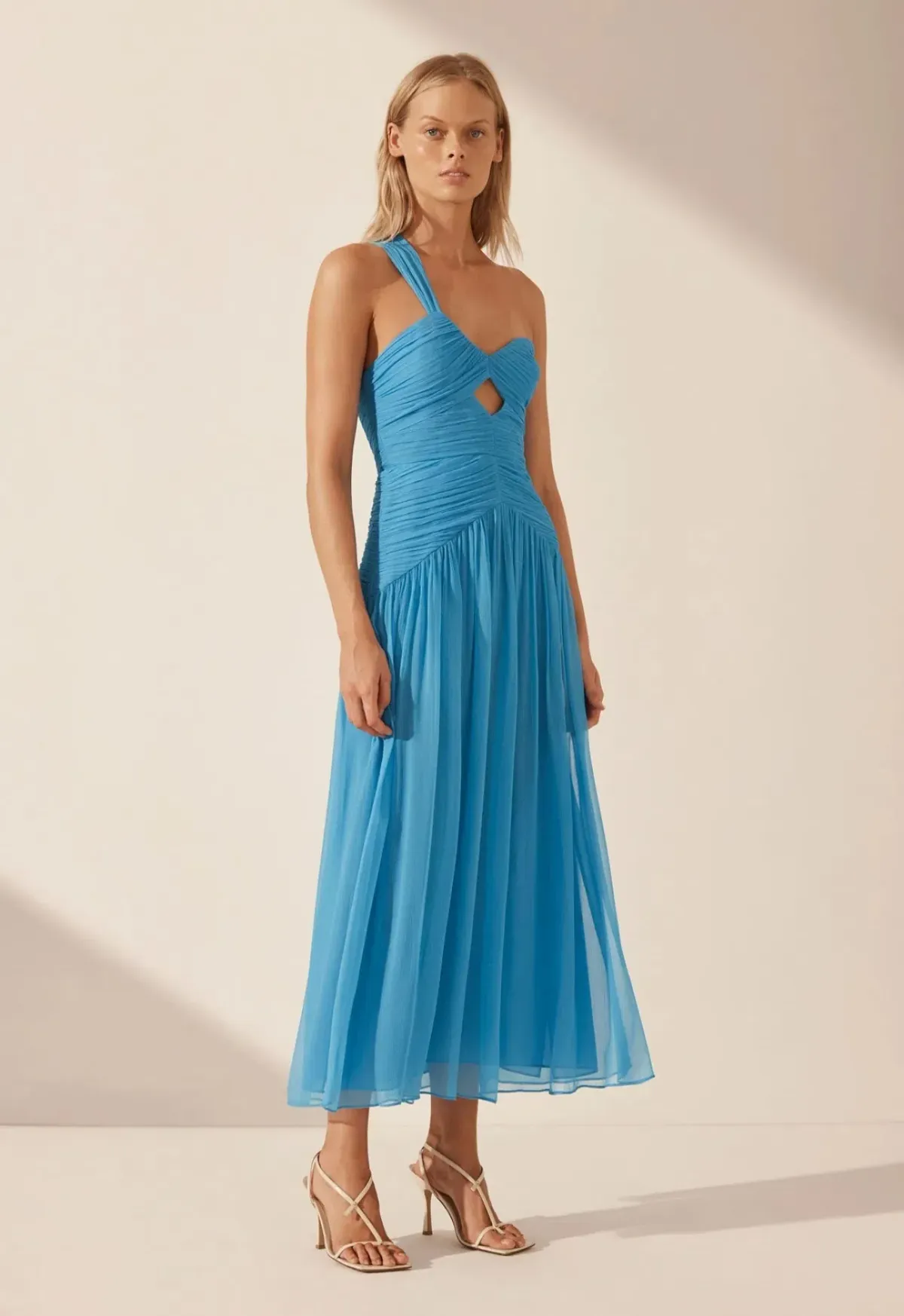 Shona Joy Margot One Shoulder Midi Dress in Aqua Size 8 - Image 2