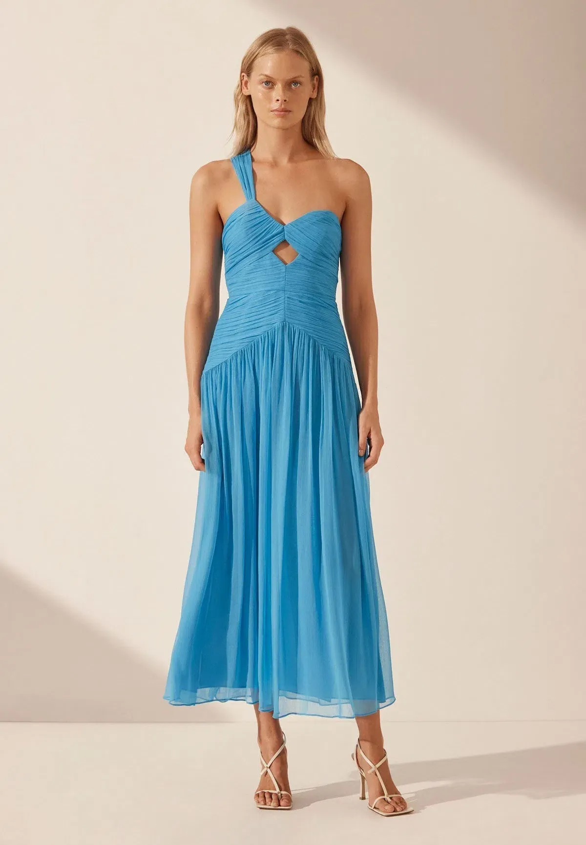 Shona Joy Margot One Shoulder Midi Dress in Aqua Size 8 - Image 1