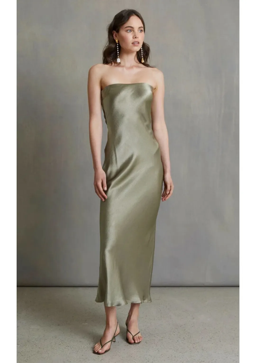 Bec & Bridge Moon Dance Strapless Dress in Sage Green Size 12 for rent on The Volte - main image