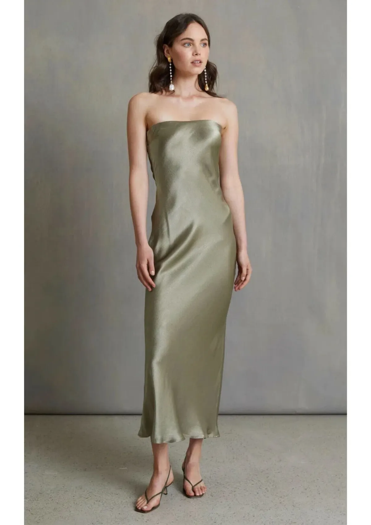 Bec & Bridge Moon Dance Strapless Dress in Sage Green Size 12 - Image 1