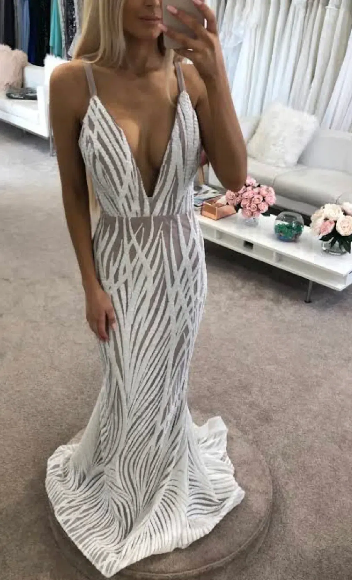 Jadore JX098 Jennifer Beaded Gown White Size 12 - Image 3