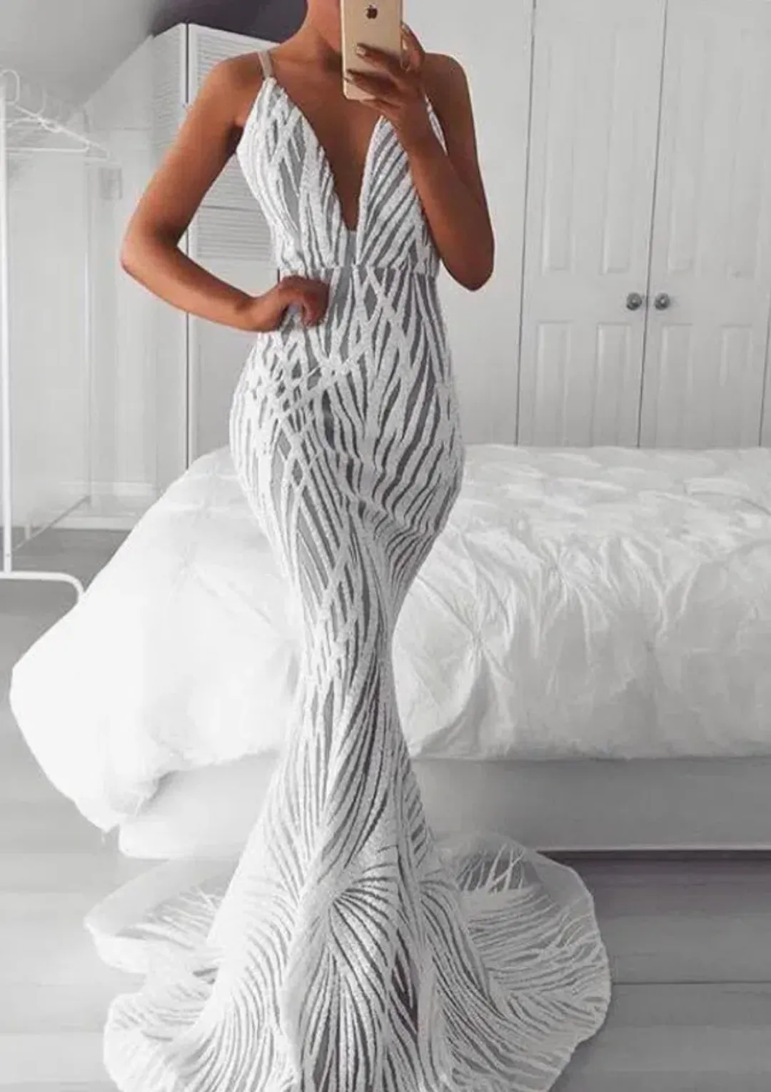 Jadore JX098 Jennifer Beaded Gown White Size 12 for rent on The Volte - main image