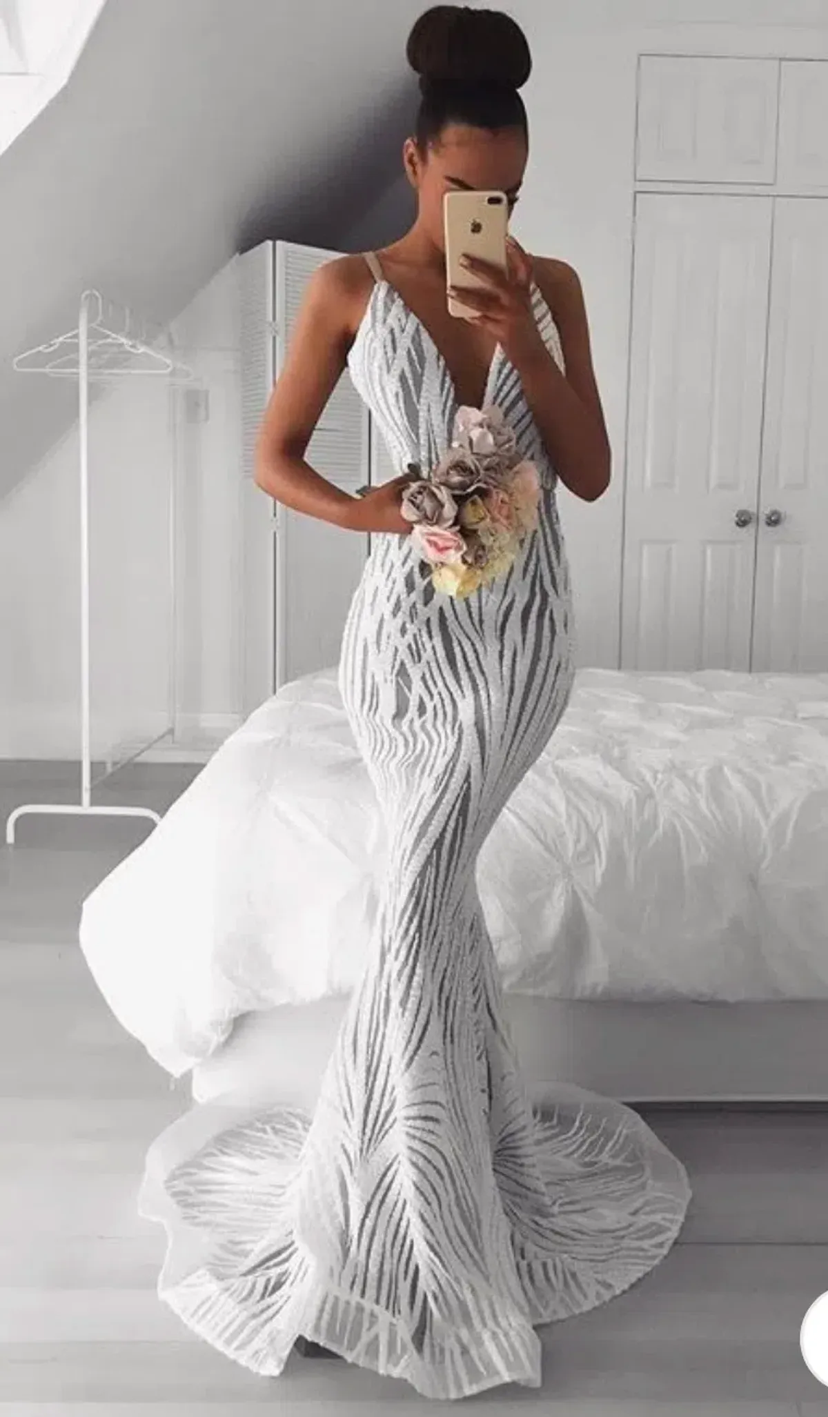 Jadore JX098 Jennifer Beaded Gown White Size 12 - Image 5