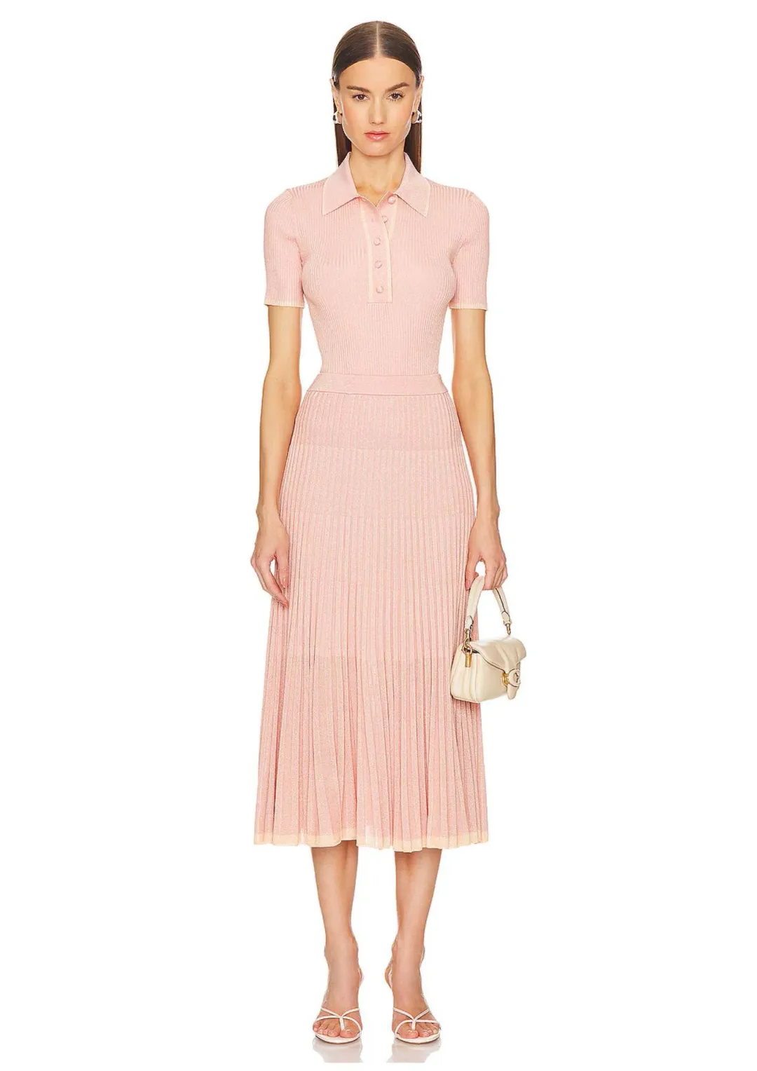 Zimmermann Natura Metallic Polo and Midi Skirt Set Peach Size 0/AU 8 for rent on The Volte - main image