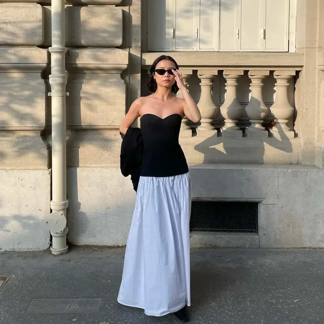 Helsa Faille Colorblock Midi Dress Black/White Size 8  for rent on The Volte - main image