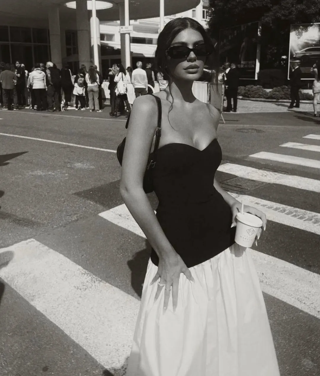 Helsa Faille Colorblock Midi Dress Black/White Size 8  for rent on The Volte - main image