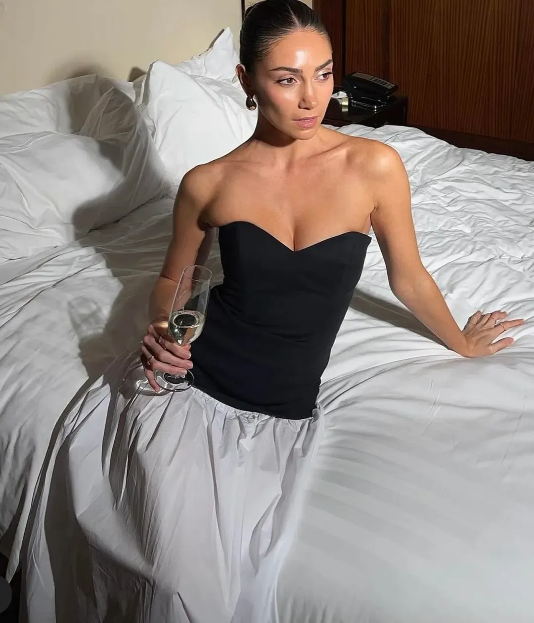 Helsa Faille Colorblock Midi Dress Black/White Size 8  for rent on The Volte - main image