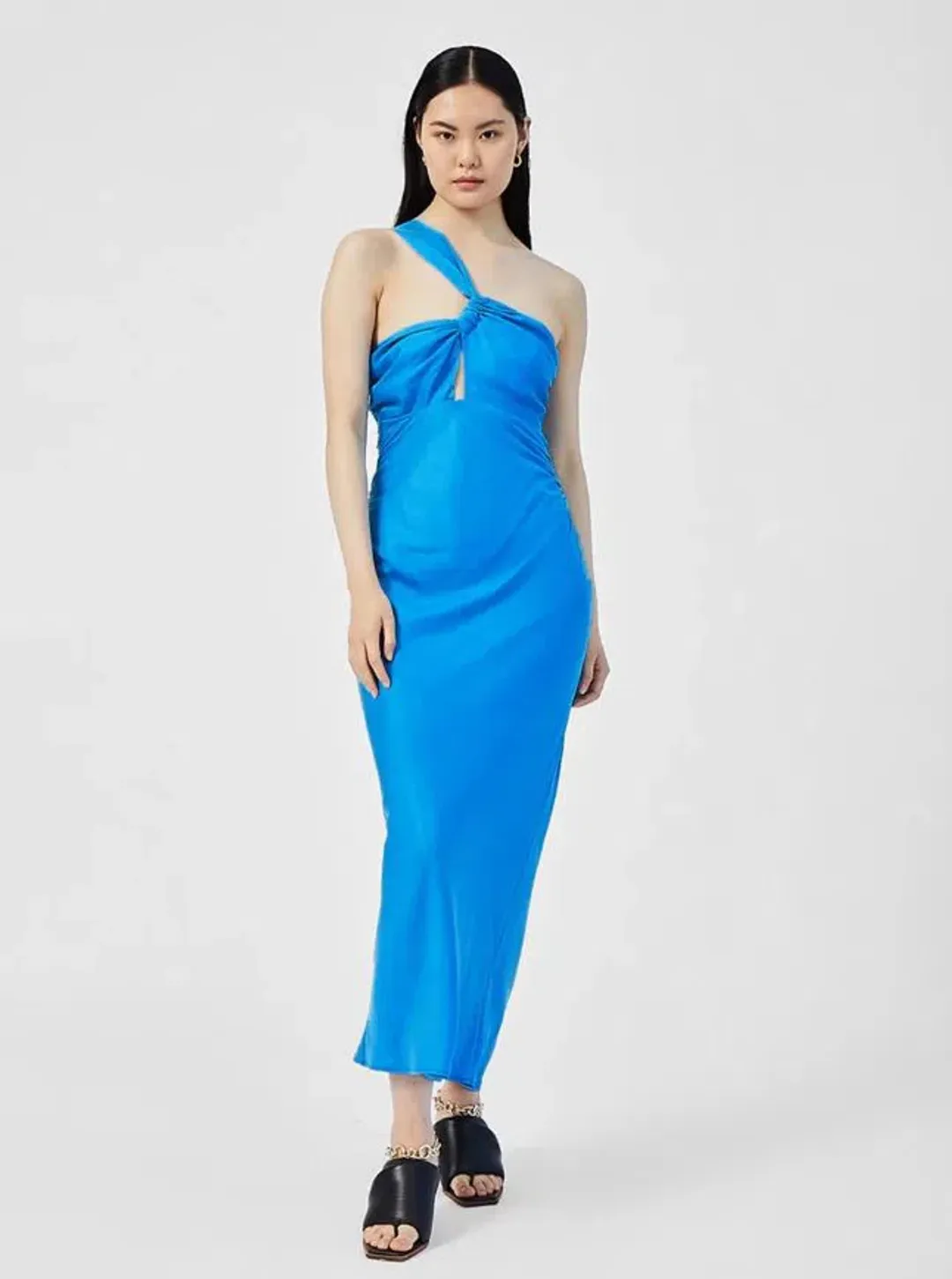 Suboo Hannah Asymmetric Strap Midi Dress Lapis Blue Size 12 for rent on The Volte - main image