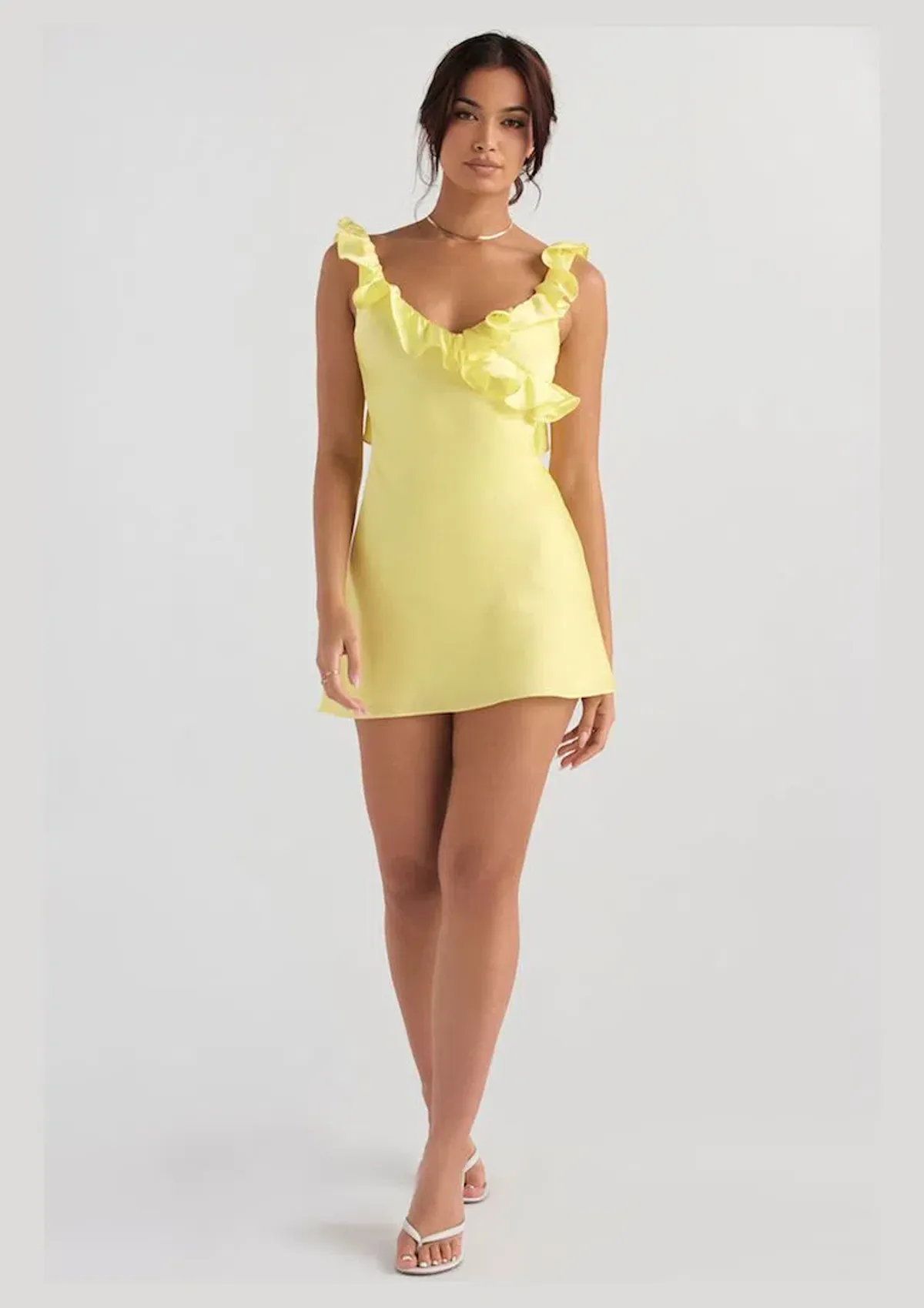 House Of CB Tink Satin Ruffle Mini Dress Buttercup Yellow Size M / AU 10 - Image 1