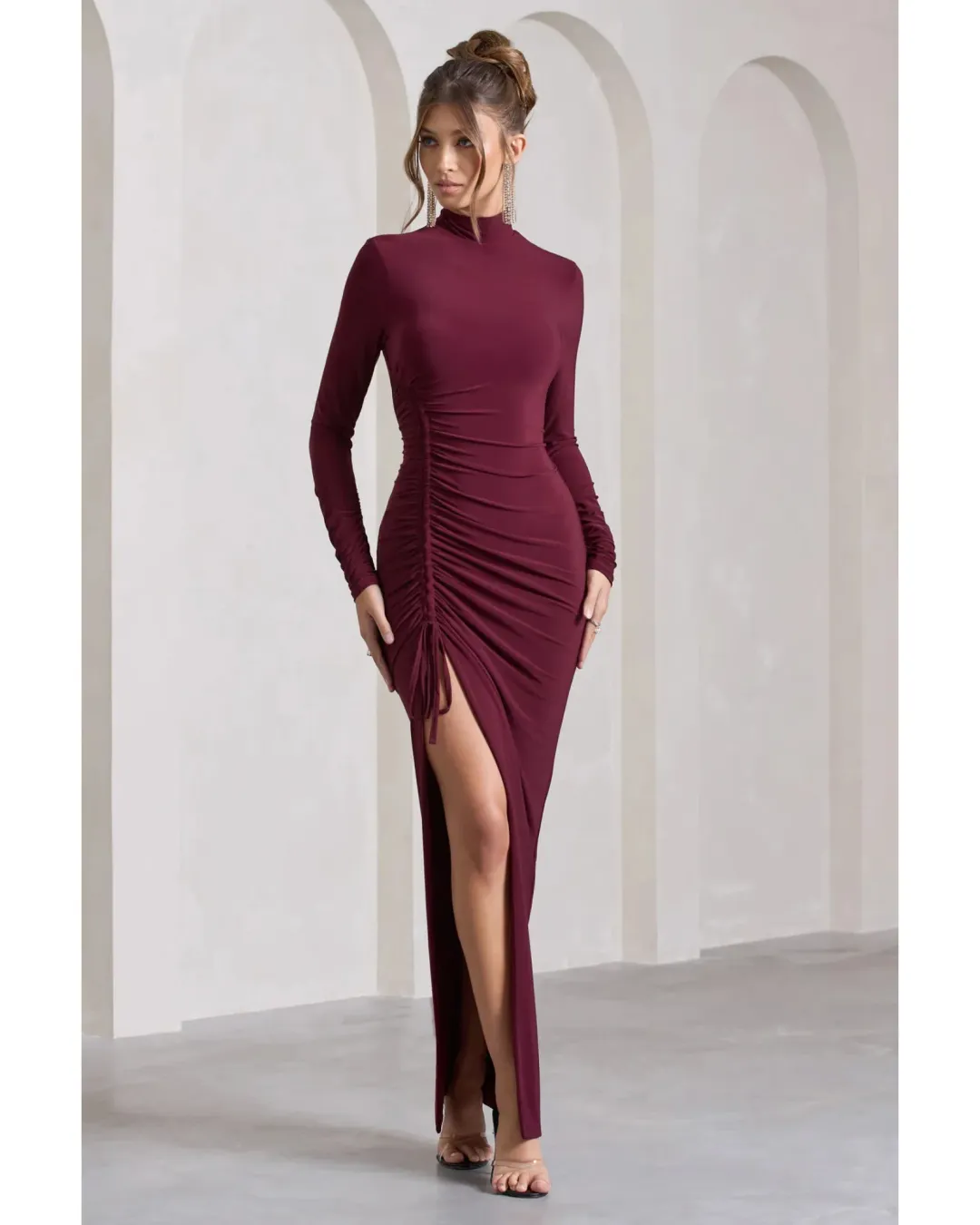 Club L London Lynn Maxi Dress Burgundy Size AU 6 for rent on The Volte - main image