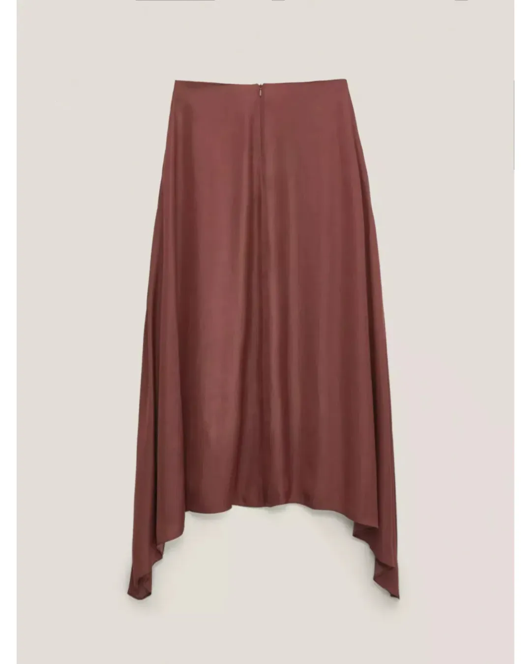Massimo Dutti "Flowing Asymmetric" Midi Skirt Burgundy Size AU 6 for rent on The Volte - main image