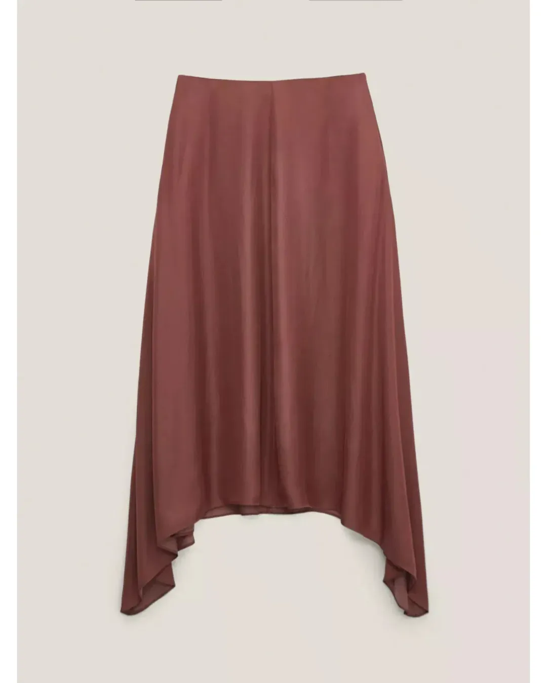 Massimo Dutti "Flowing Asymmetric" Midi Skirt Burgundy Size AU 6 for rent on The Volte - main image