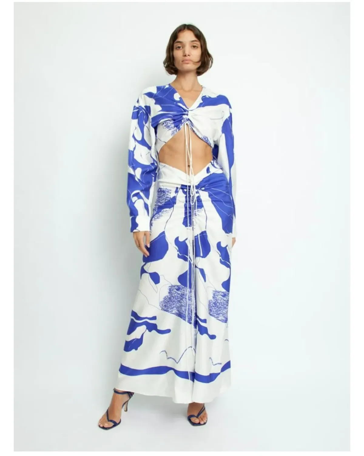 Christopher Esber Ruched Disconnect Dress Blue/White Size AU 8 - Image 1