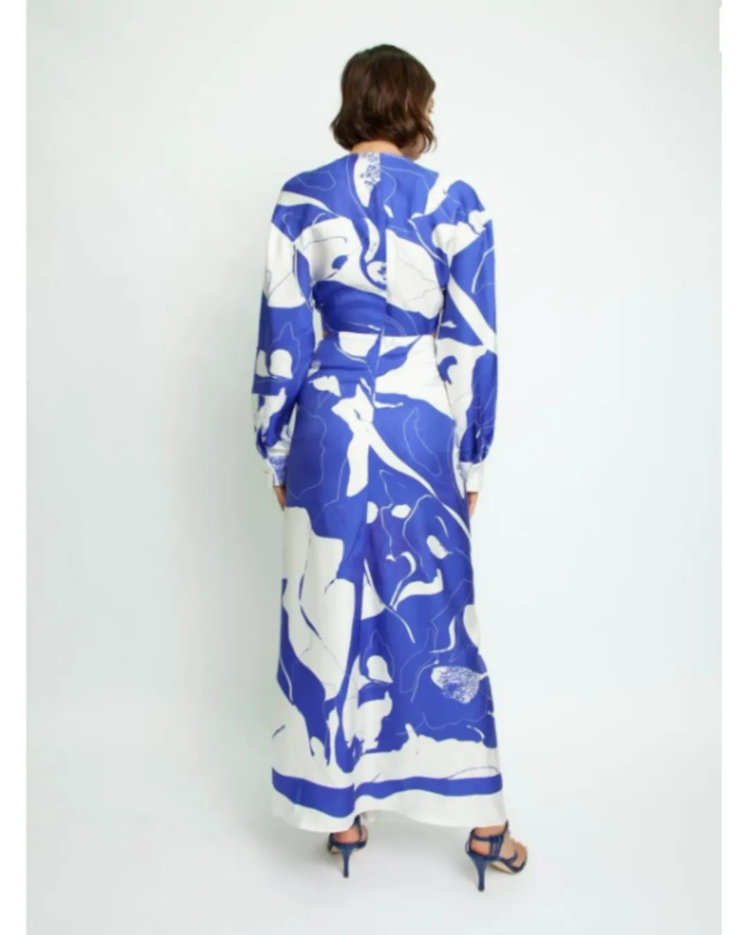 Christopher Esber Ruched Disconnect Dress Blue/White Size AU 8 for rent on The Volte - main image