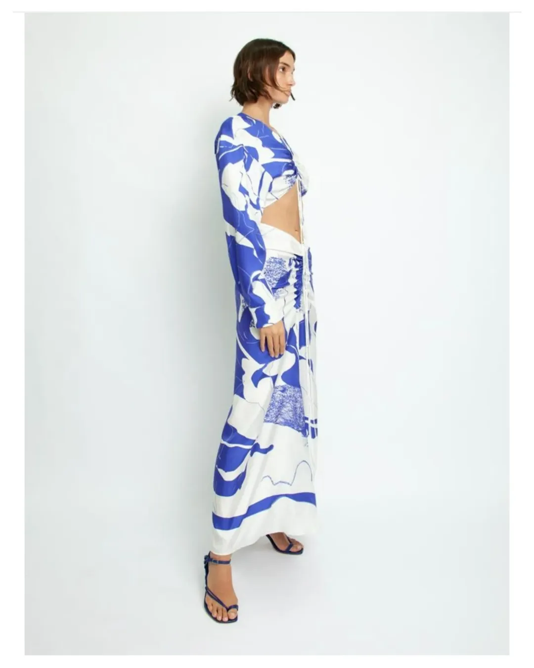 Christopher Esber Ruched Disconnect Dress Blue/White Size AU 8 for rent on The Volte - main image