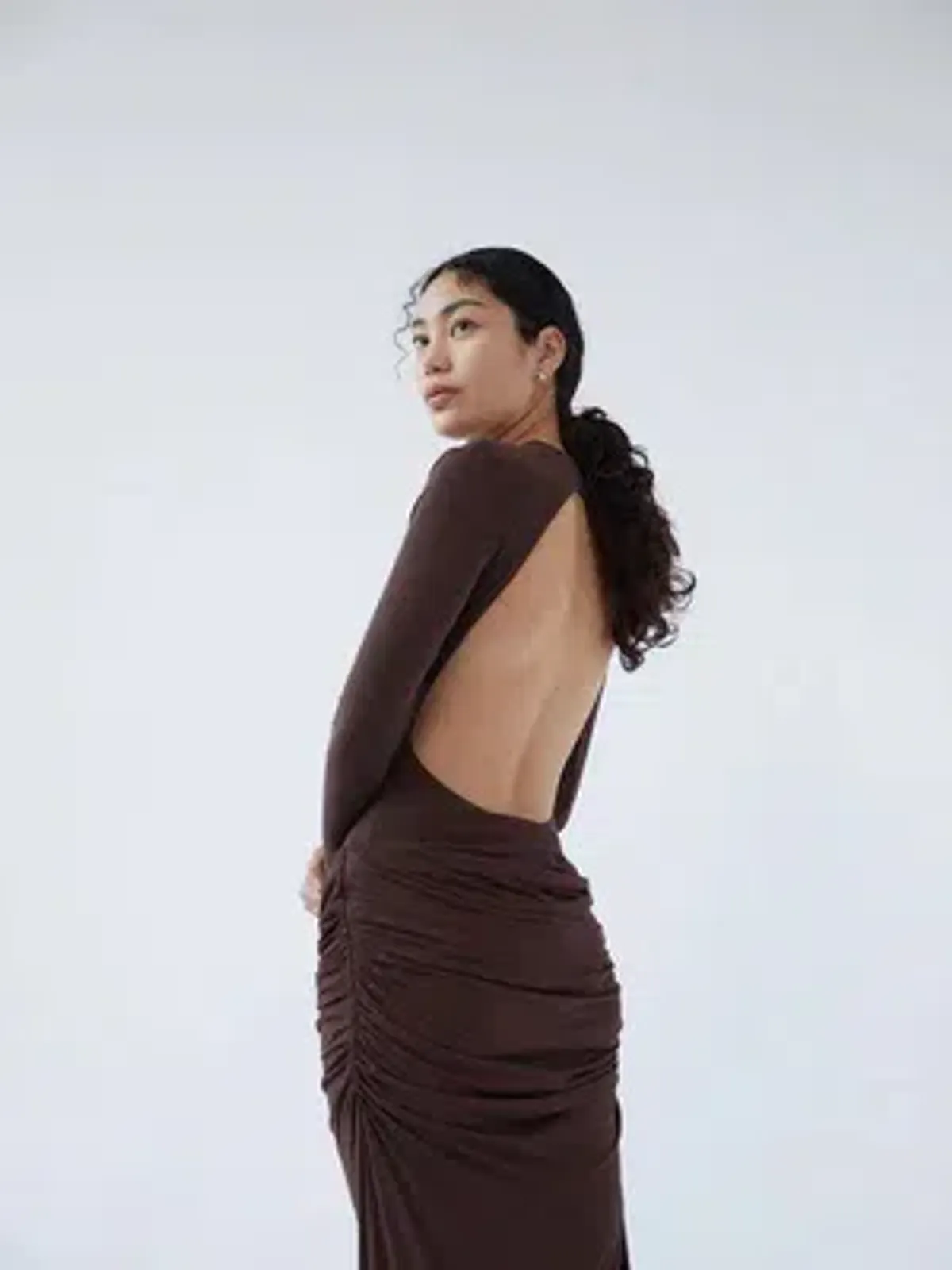 Paris Georgia Backless Bodysuit And Raffy Draped Skirt In Cocoa Size S / AU 8 - Image 2