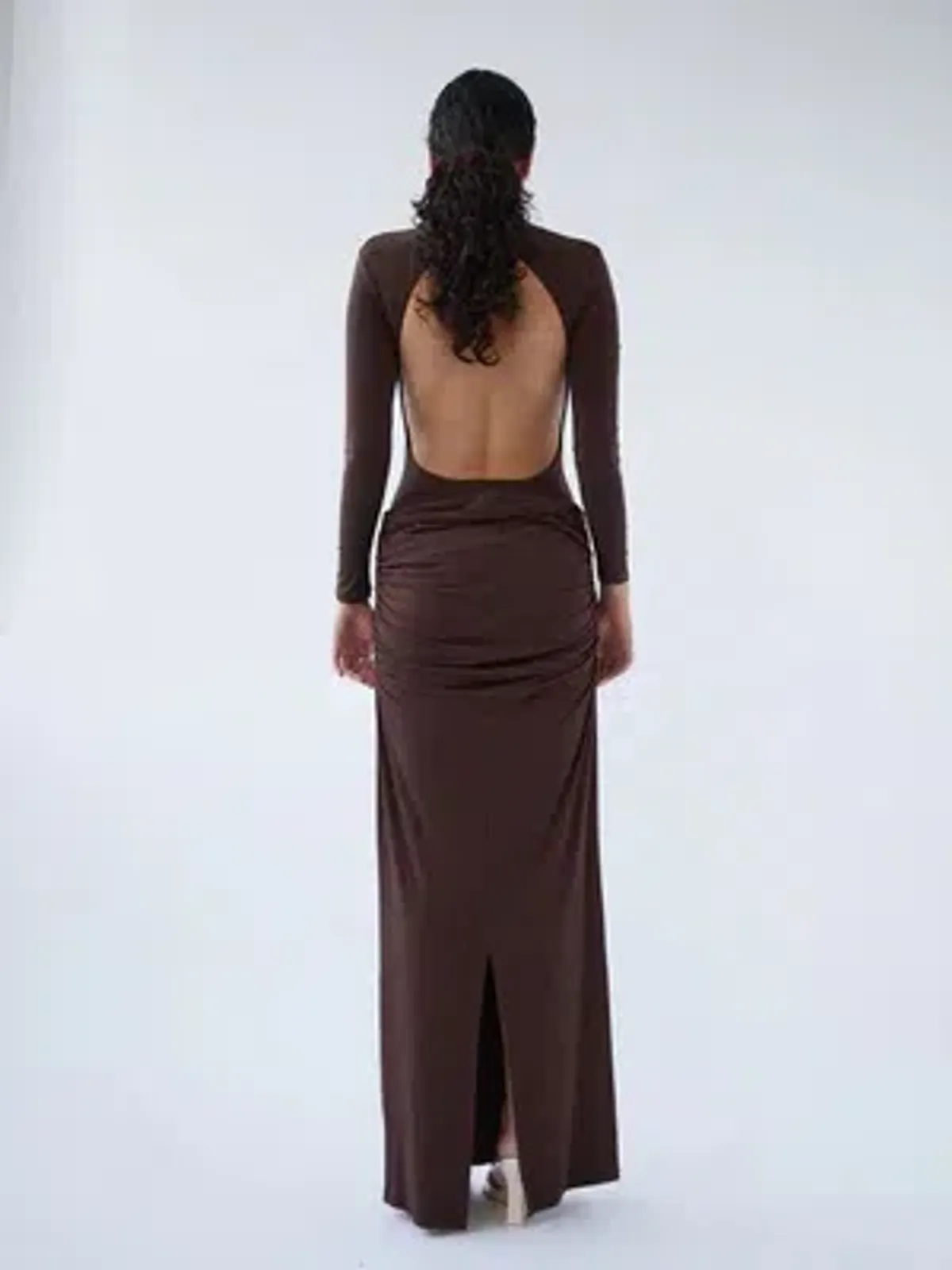 Paris Georgia Backless Bodysuit And Raffy Draped Skirt In Cocoa Size S / AU 8 - Image 3