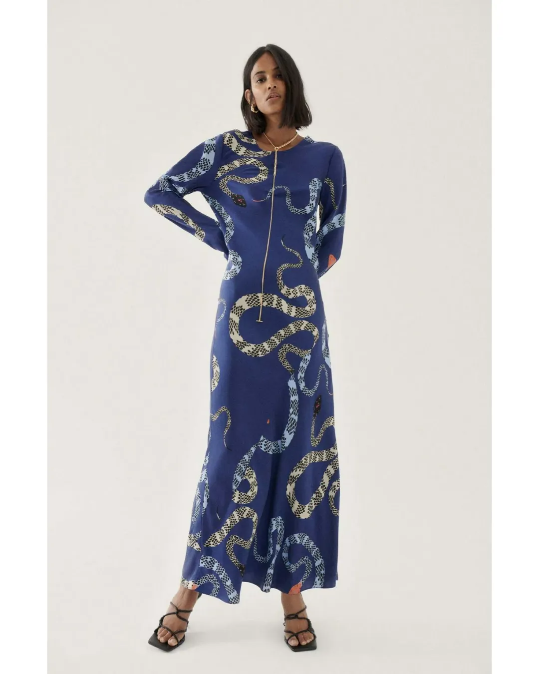 Silk Laundry Full Sleeve Bias Dress Blue Snakes Size AU 8 for rent on The Volte - main image