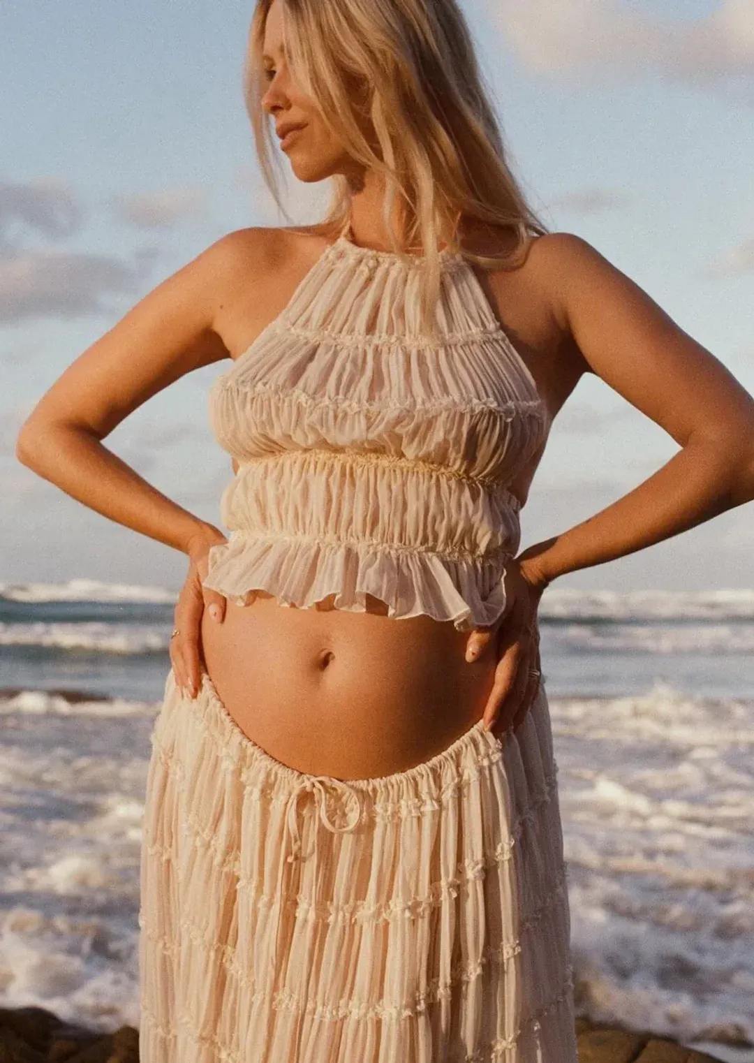 Arcina Ori Juliette Halter Top & Maxi Skirt Set Warm Cream Size S / AU 8 for rent on The Volte - main image