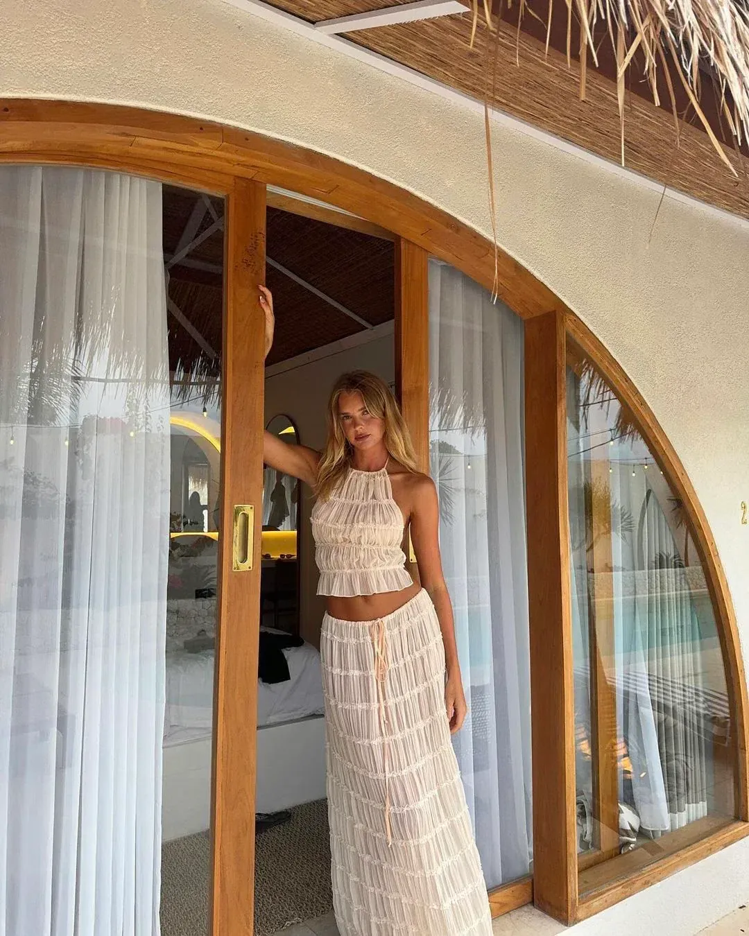 Arcina Ori Juliette Halter Top & Maxi Skirt Set Warm Cream Size S / AU 8 for rent on The Volte - main image