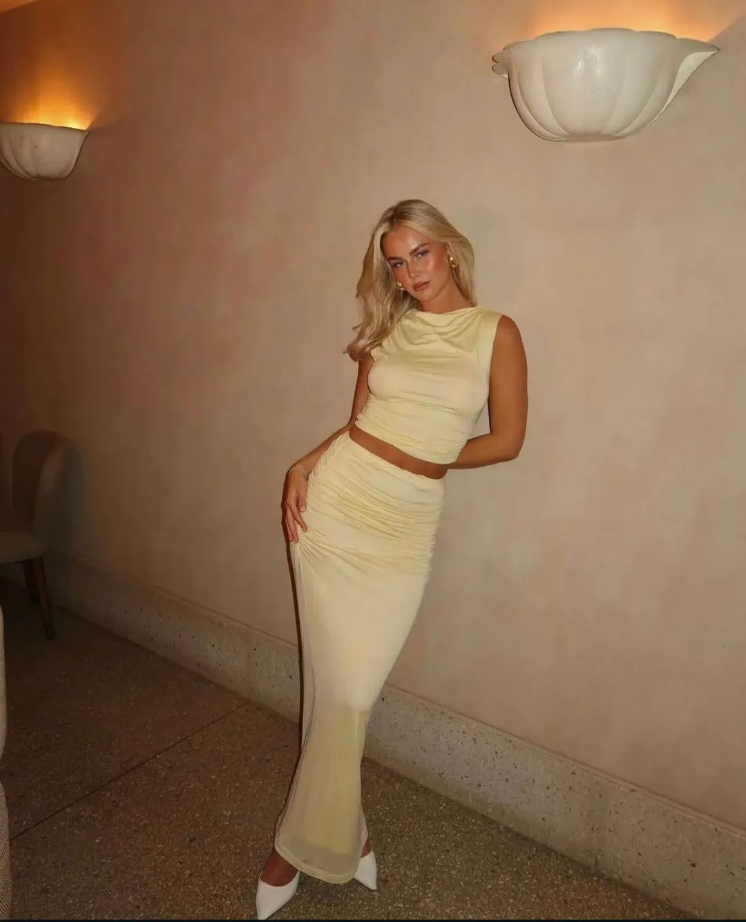 Venroy Draped Jersey Set Yellow Size AU L / 10-12 for rent on The Volte - main image