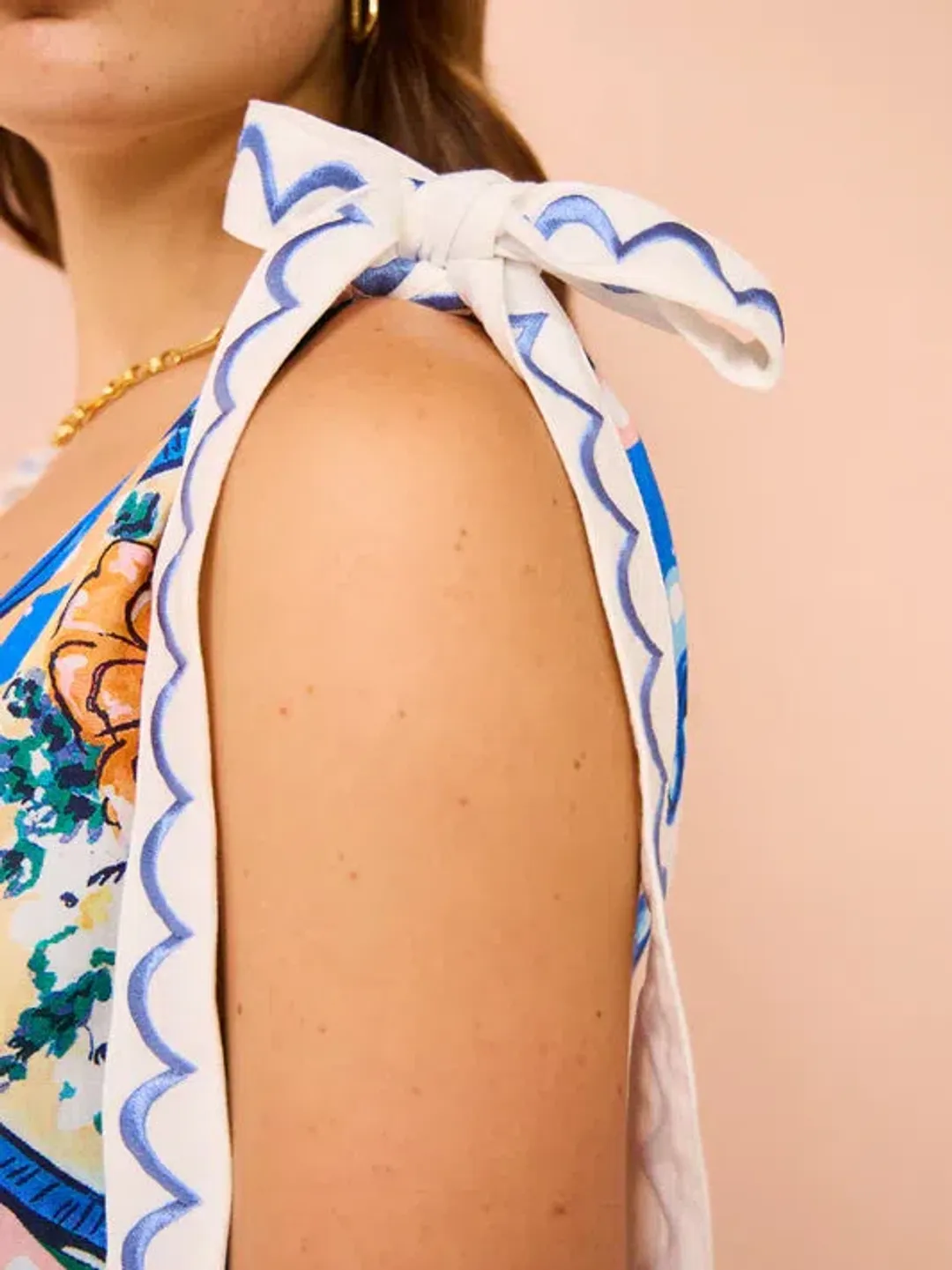 By Nicola Adoncia Tie Shoulder Maxi Dress Azure Blue Floral Size 8 for rent on The Volte - main image