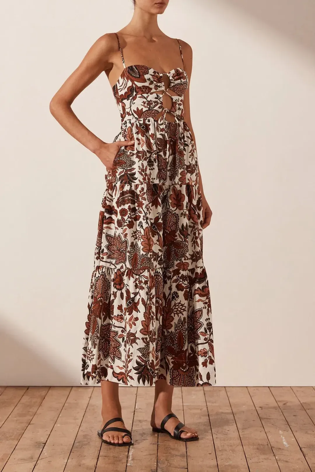 Shona Joy Catalina Lace Up Backless Midi Dress Print Size 8 for rent on The Volte - main image