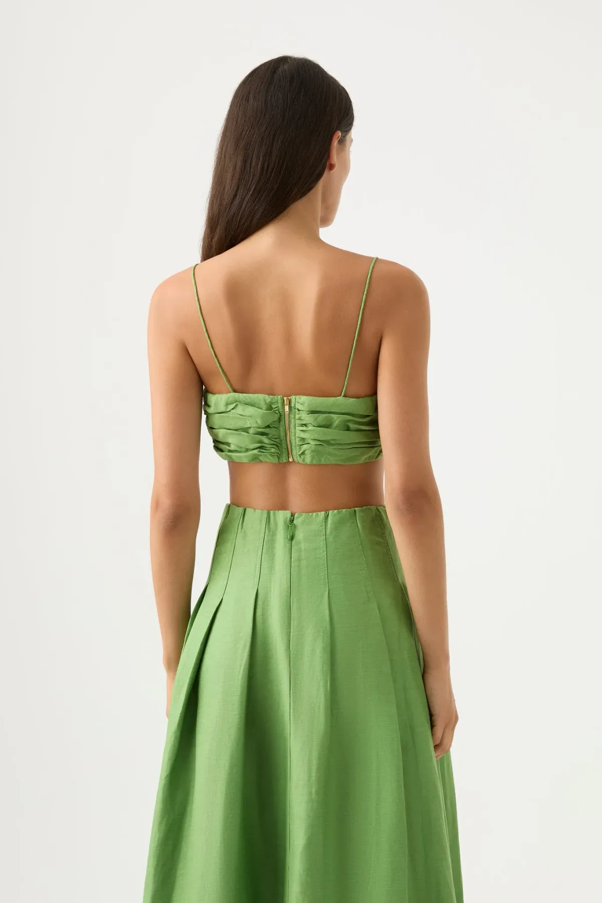 Aje Thea Draped Twist Crop Top and Paradiso Cinched Midi Skirt Set Fern Green Size 8 - Image 3