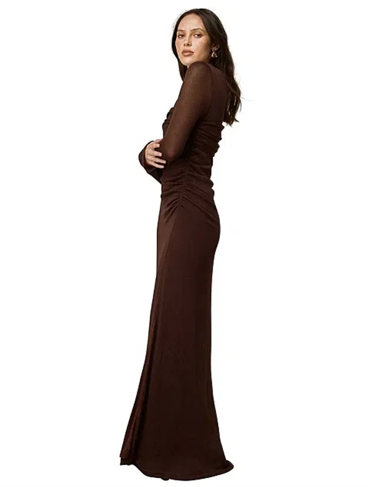 Mon Renn Overlay Sleeved Midi Dress in Chocolate Size 14 - Image 2