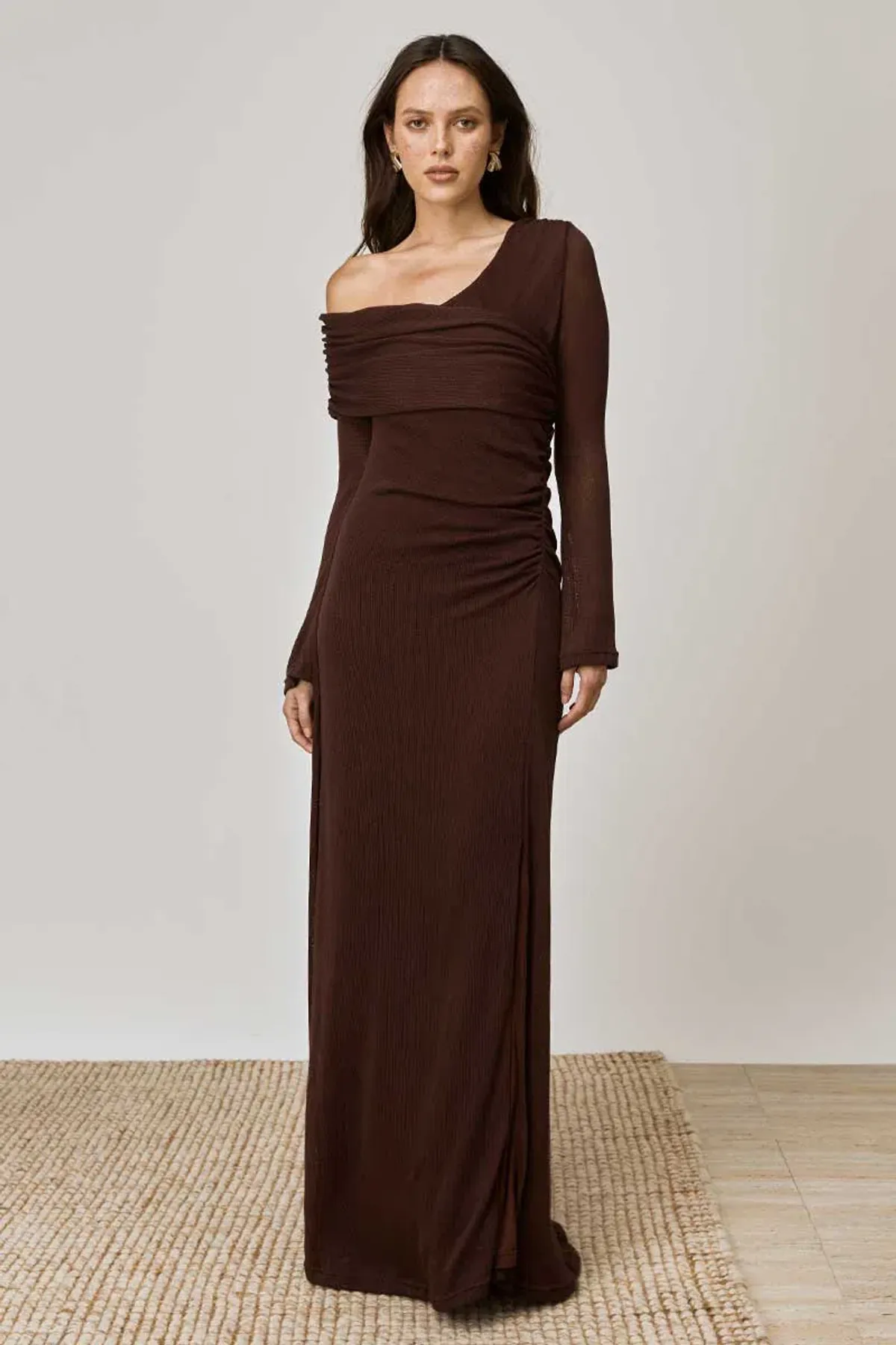 Mon Renn Overlay Sleeved Midi Dress in Chocolate Size 14 - Image 4