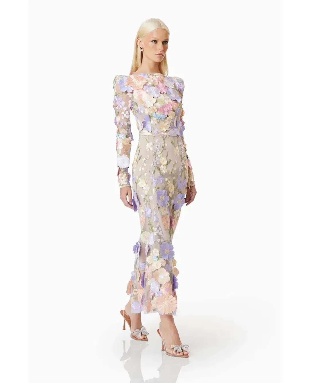 Elliatt Shannon 3D Floral Midi Dress In Purple Floral Size M/ AU 10 for rent on The Volte - main image