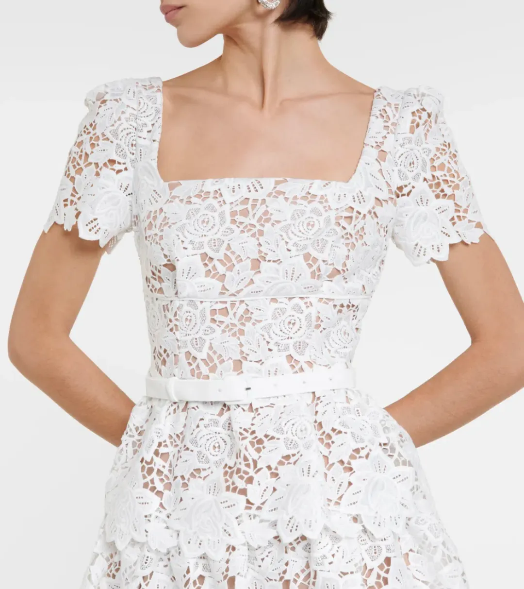Self Portrait Bridal Lace Mini Dress White Size AU 8 for rent on The Volte - main image