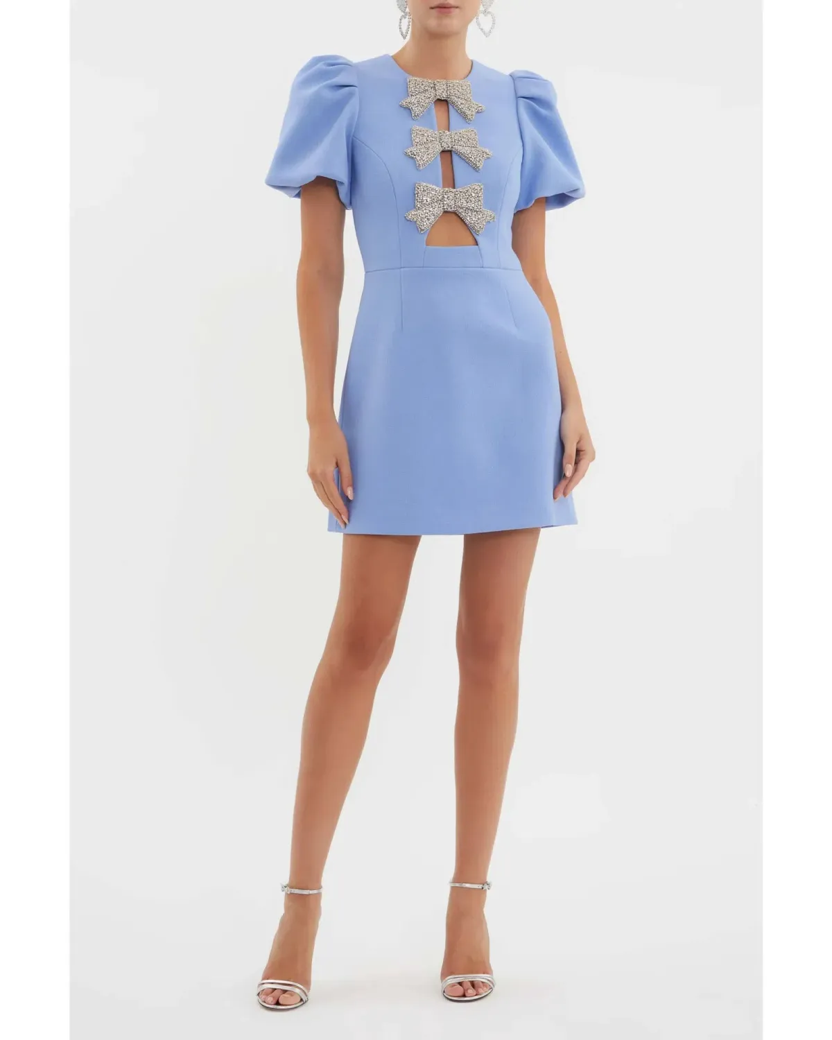 Rebecca Vallance Juliana Puff Sleeve Mini Dress in Blue Size AU 14 - Image 1